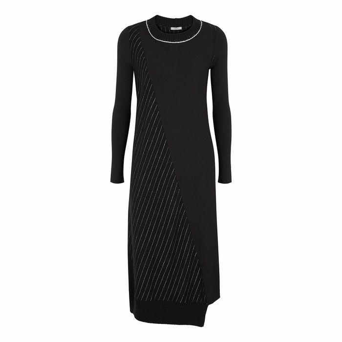 Black Pinstriped Wool-blend Midi Dress