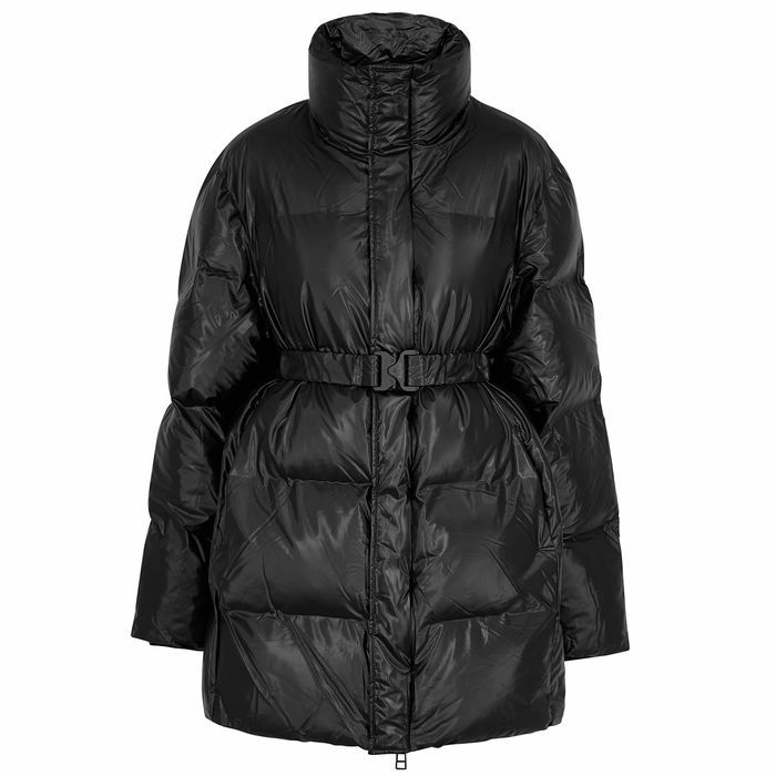 Black Quilted Coated-shell Coat