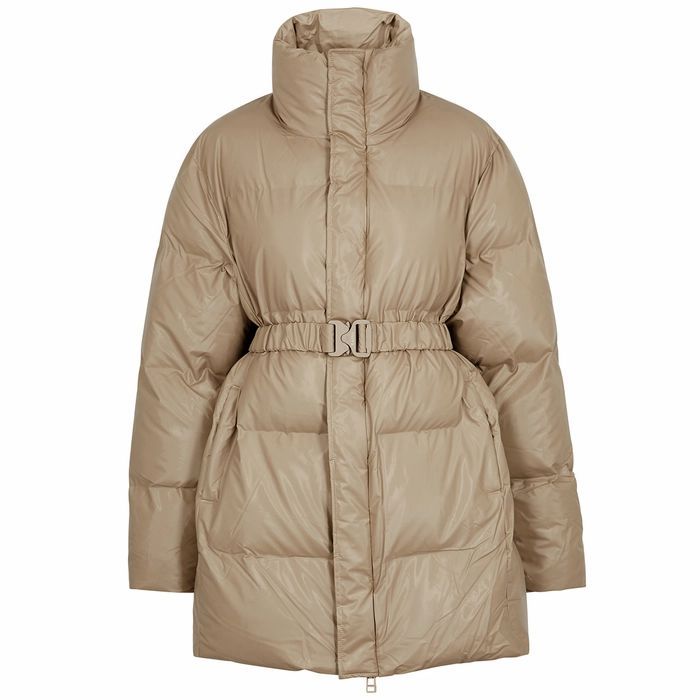 Camel Quilted Coated-shell Coat