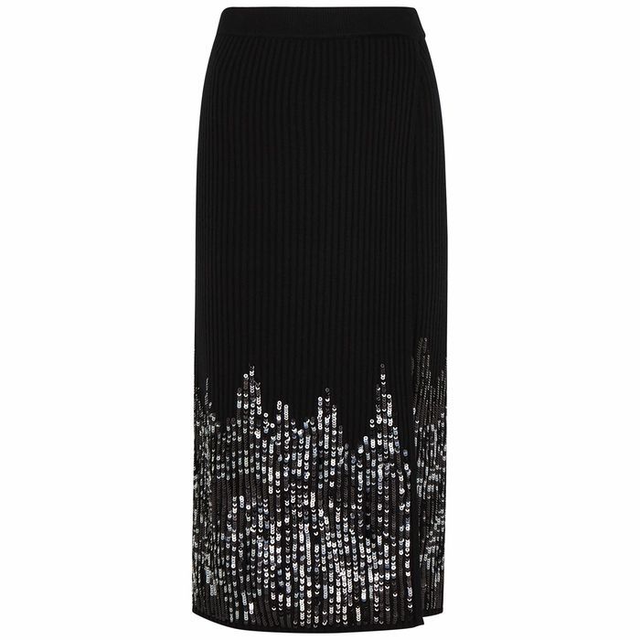 Black Sequin-embellished Midi Skirt
