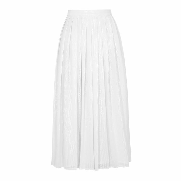 Esme White Sequin Midi Skirt
