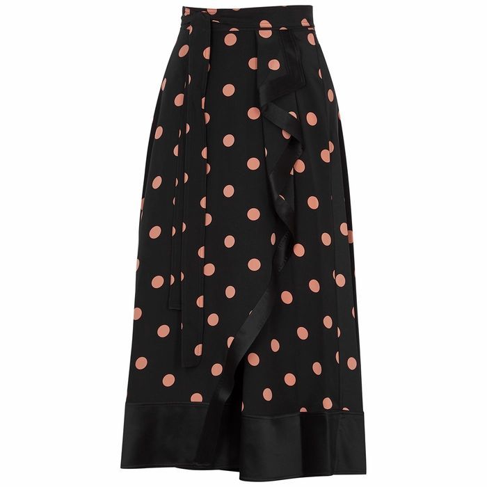 Black Polka-dot Silk Wrap Skirt