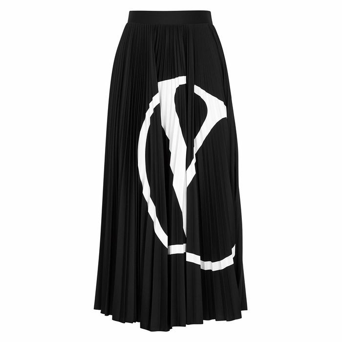 VLogo Black Pleated Midi Skirt