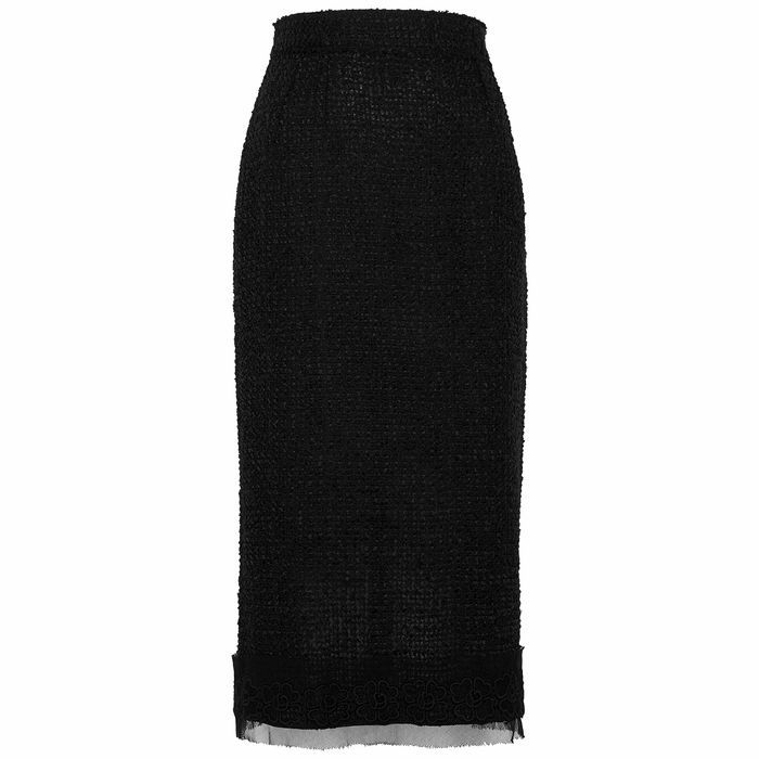 Black Bouclé-knit Pencil Skirt