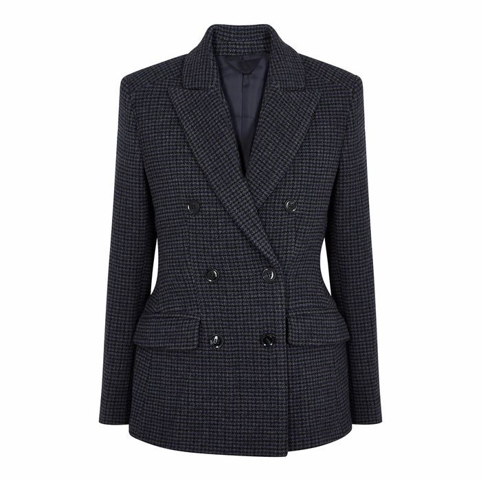 Miroux Navy Checked Double-breasted Blazer