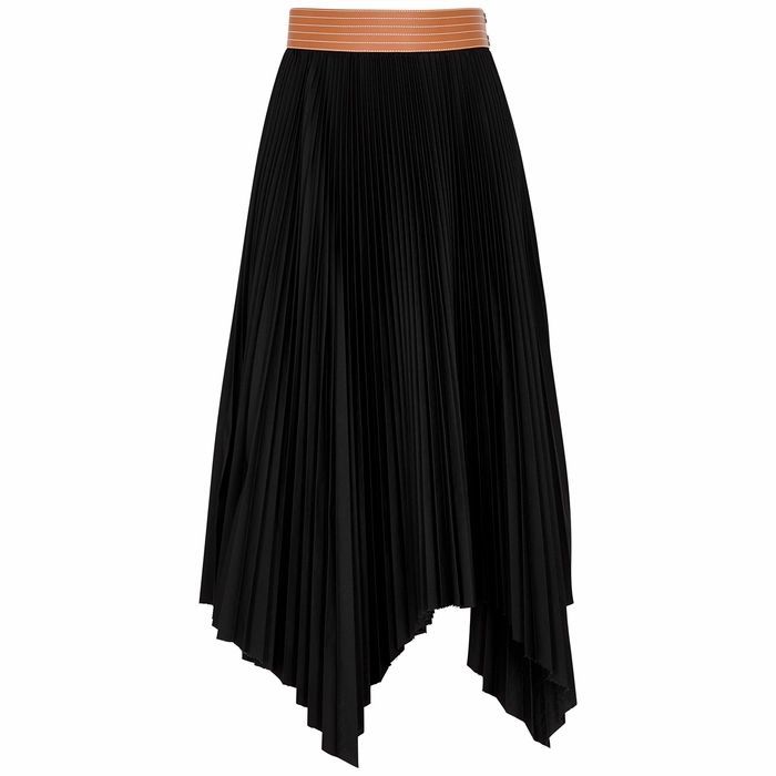 Black Plissé Midi Skirt