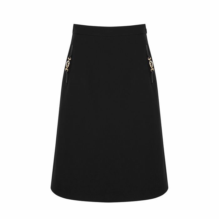 Black GG Detail Silk-blend Skirt