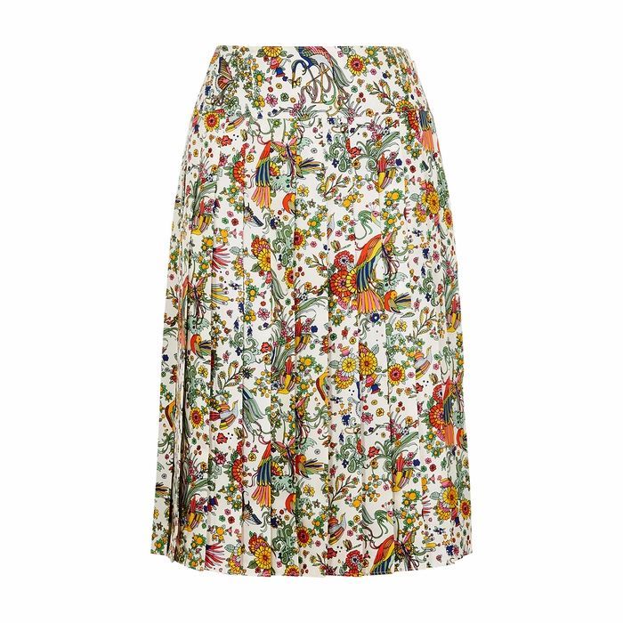 Printed Pleated Silk-twill Skirt