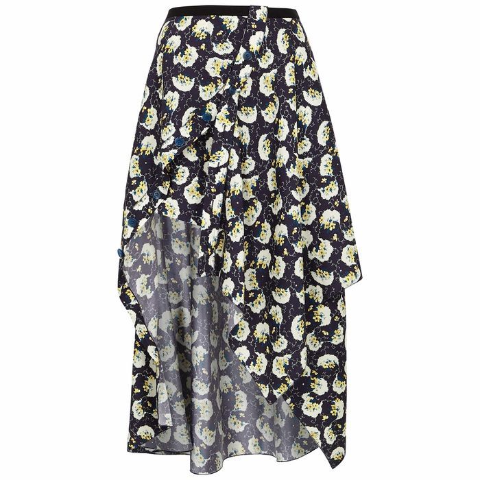 Floral-print Asymmetric Stretch-silk Skirt