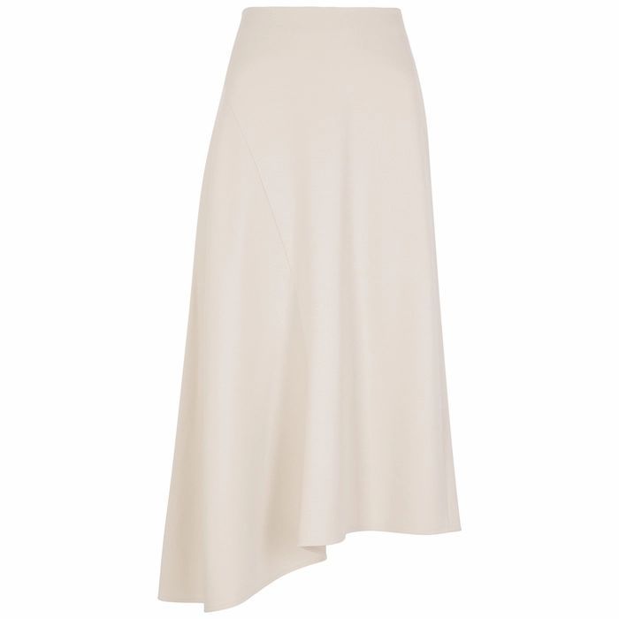 Stone Asymmetric Jersey Midi Skirt