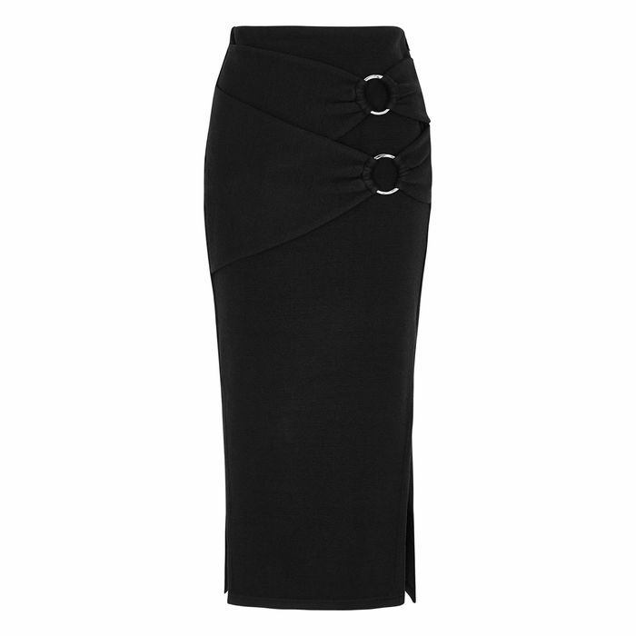 Black Stretch-knit Midi Skirt
