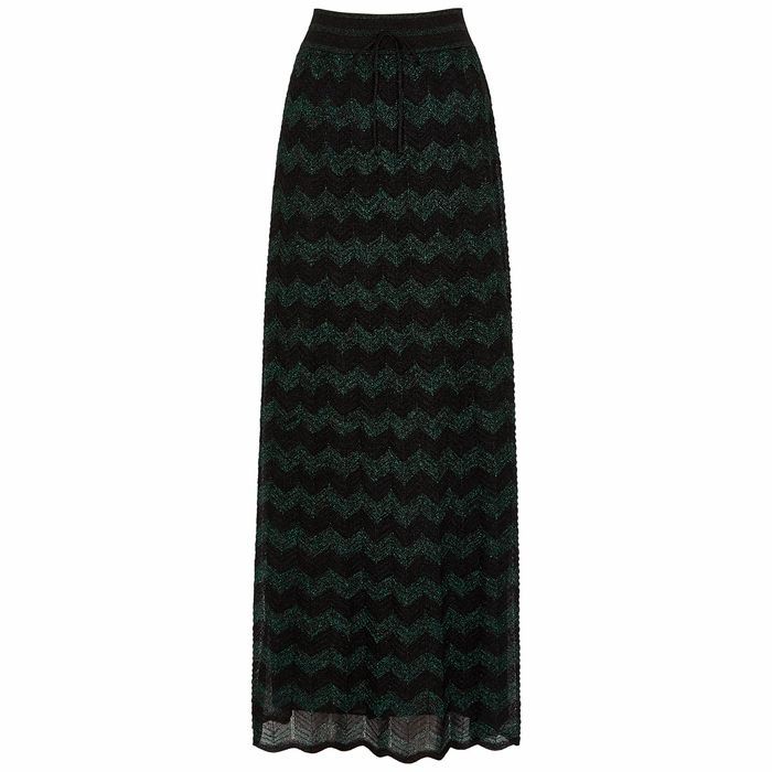 Zigzag Metallic-knit Maxi Skirt