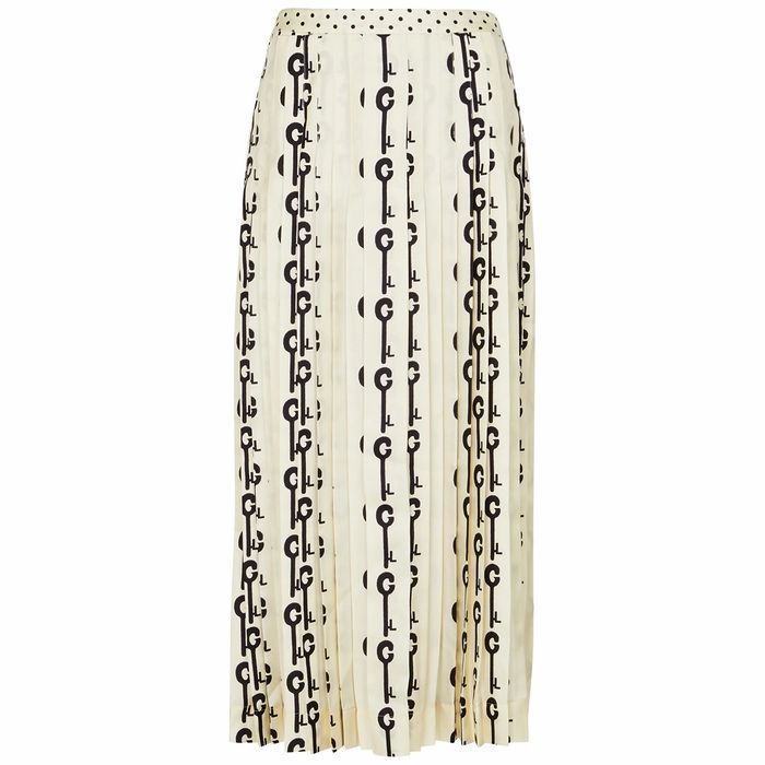 Gabrielle Ivory Printed Silk Midi Skirt