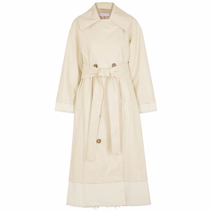 Gladys Ivory Faux Leather Trench Coat