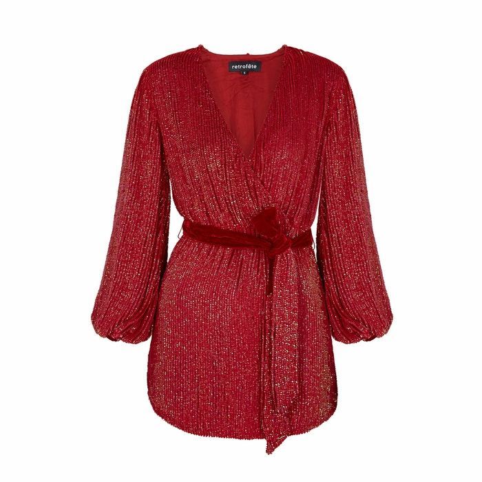 Julie Red Wrap-effect Sequin Mini Dress
