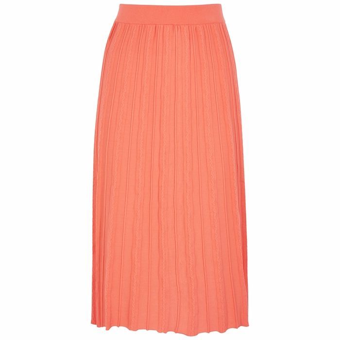 Orange Striped Stretch-knit Midi Skirt