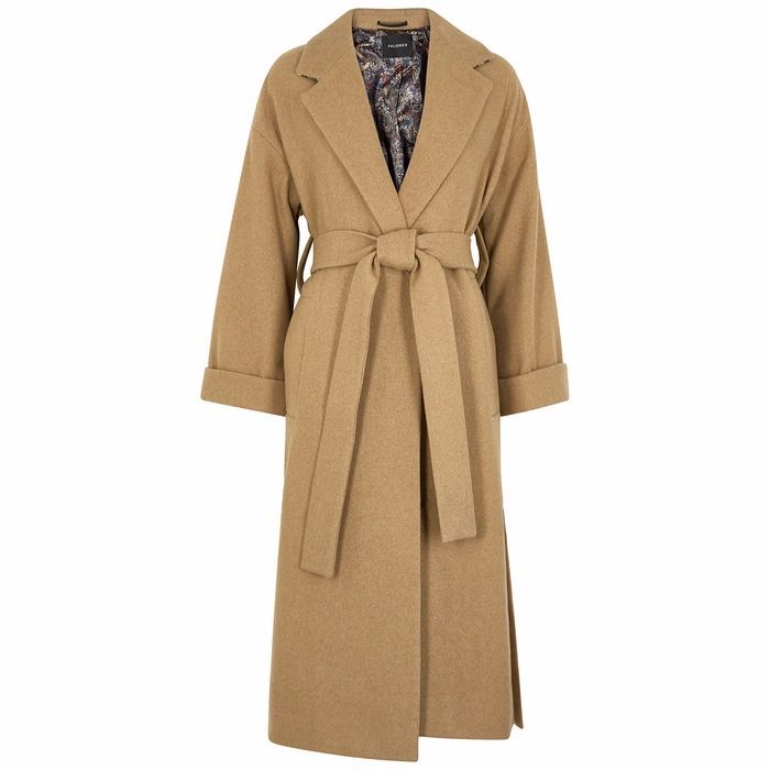 Camel Belted Wool-blend Coat