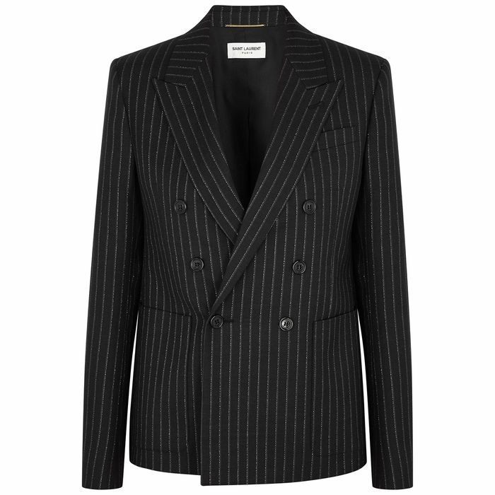 Black Pinstriped Wool-blend Blazer