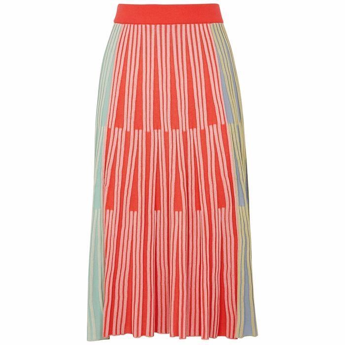 Colour-blocked Ribbed-knit Midi Skirt