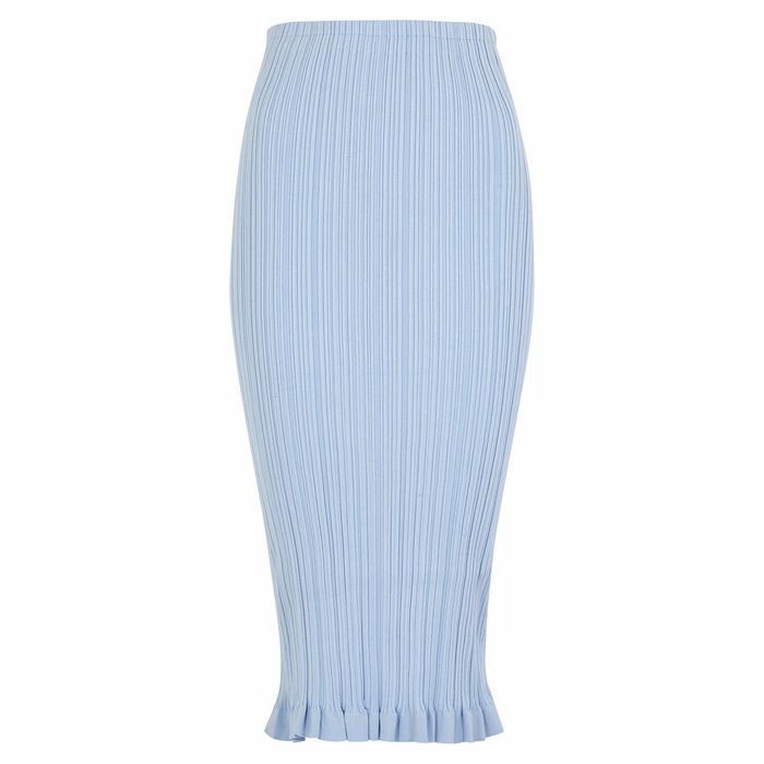 Kora Light Blue Ribbed-knit Midi Skirt