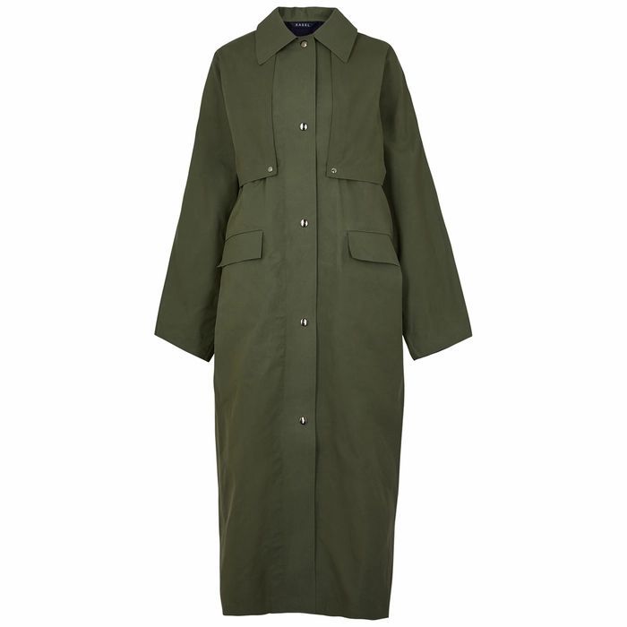 Army Green Reversible Waxed Cotton Trench Coat