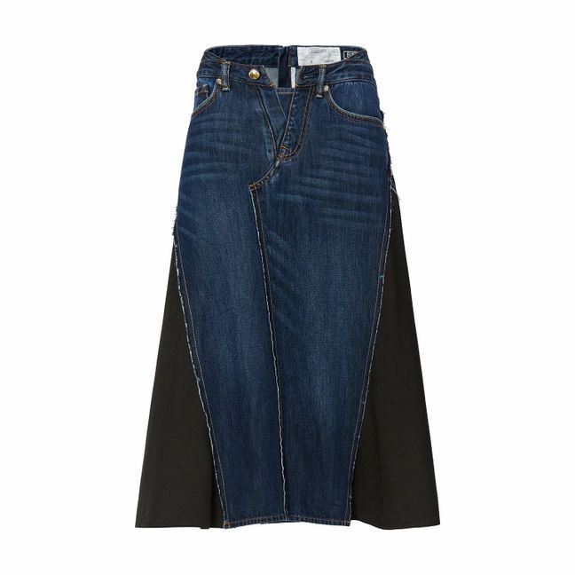 A-line Denim Skirt With Fabric Side Inserts