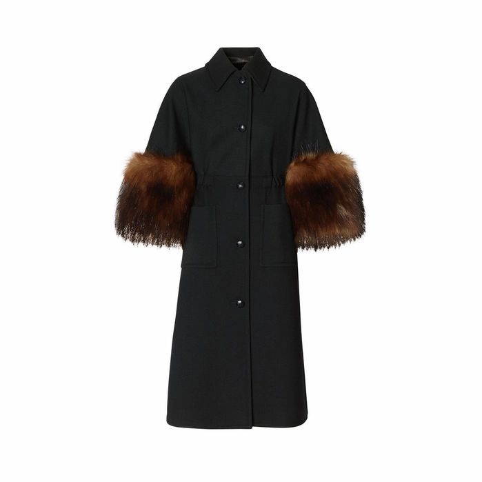 Faux Fur Trim Cape Detail Wool Blend Coat