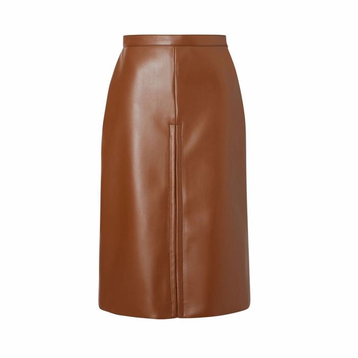 Box Pleat Detail Faux Leather Skirt