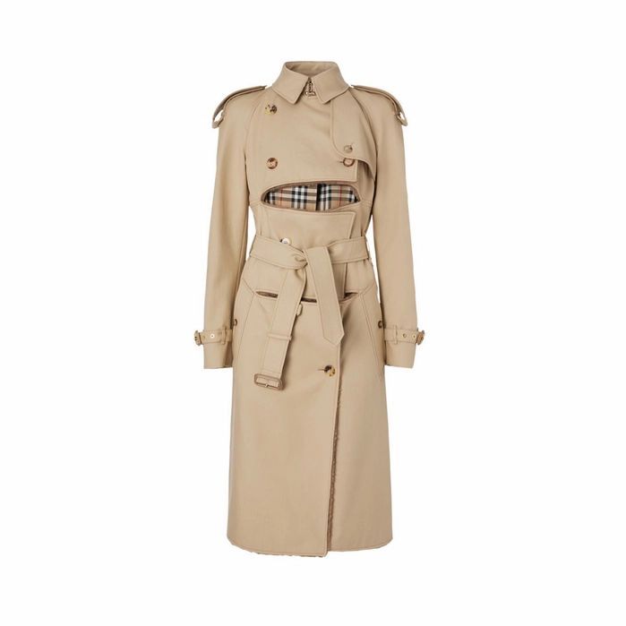 Deconstructed Cotton And Shearling Trench Coat