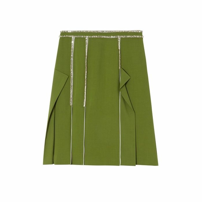 Crystal Detail Panelled Wool Crepe A-line Skirt