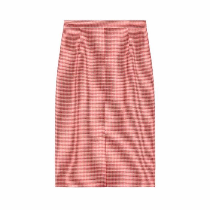 Two-tone Houndstooth Check Wool Pencil Skirt