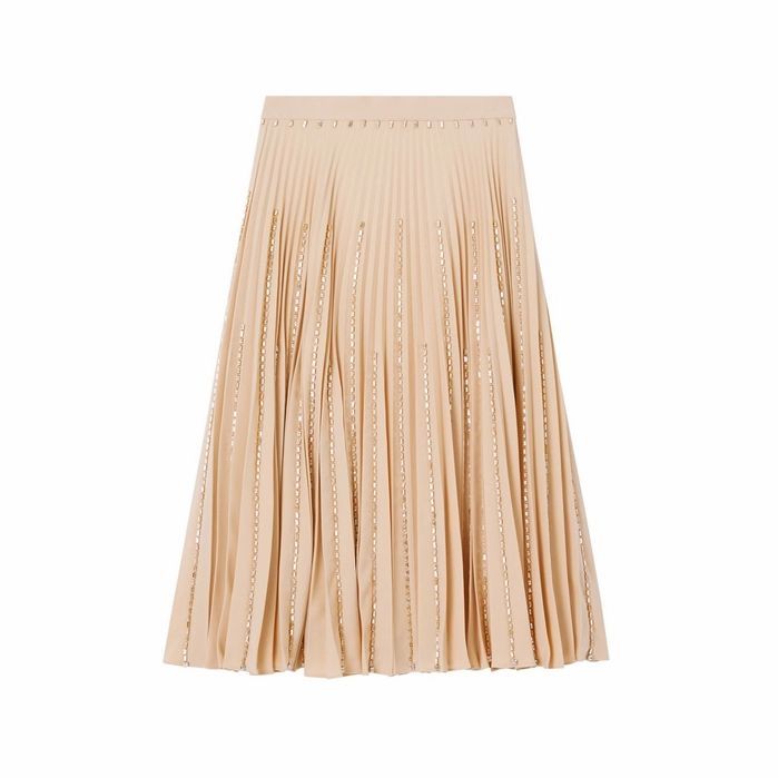 Crystal Detail Plisse Soleil Stretch Cady Skirt