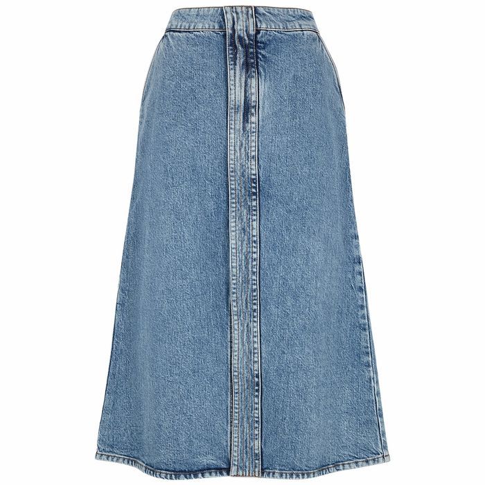 Blue Stretch-denim Midi Skirt
