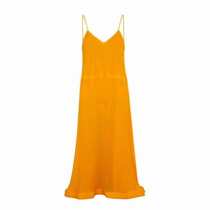 Yellow Crinkled Cotton-blend Dress