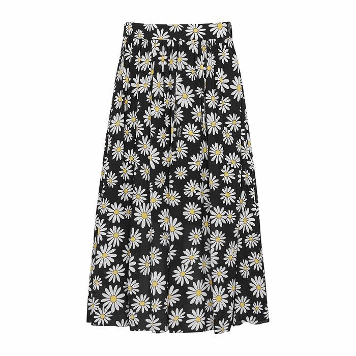 Black Daisy-print Skirt