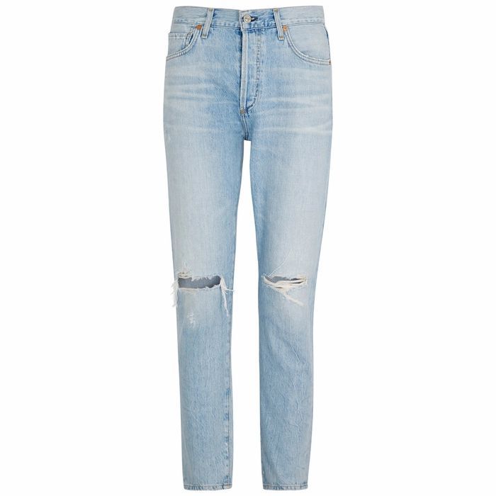 Liya Blue Distressed Tapered Jeans