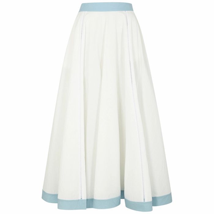 White Embroidered Cotton-blend Skirt