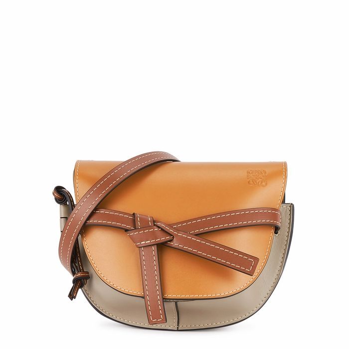 Gate Small Terracotta And Grey Leather Saddle Bag