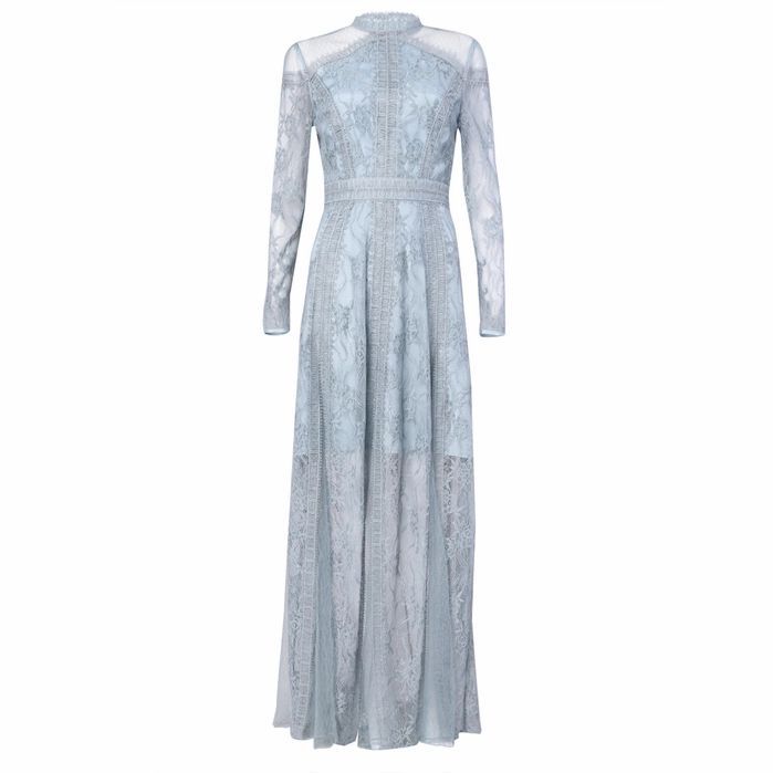True Decadence Ice Blue Lace Long Sleeved Maxi Dress