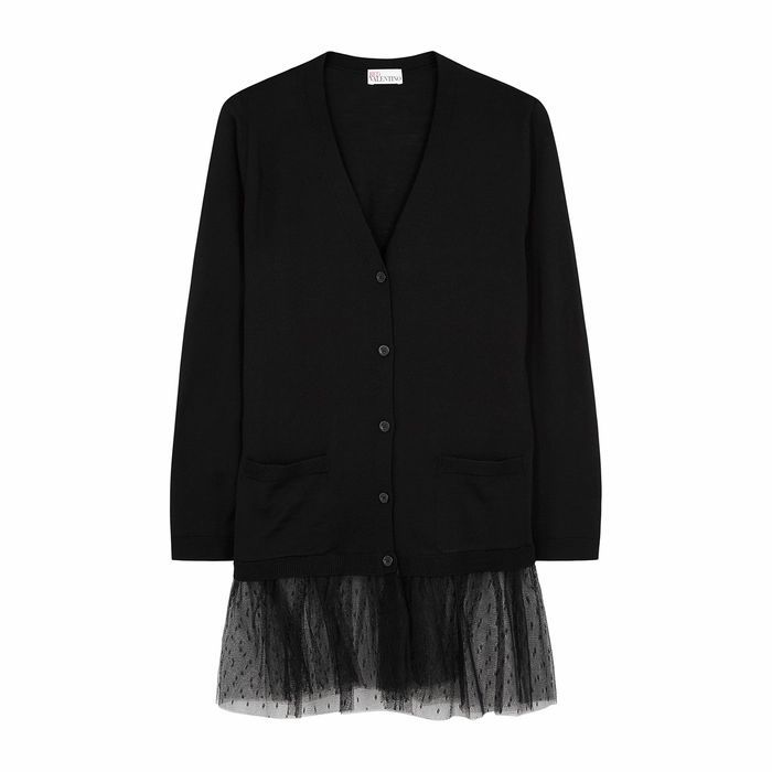 Black Wool And Point D'esprit Cardigan