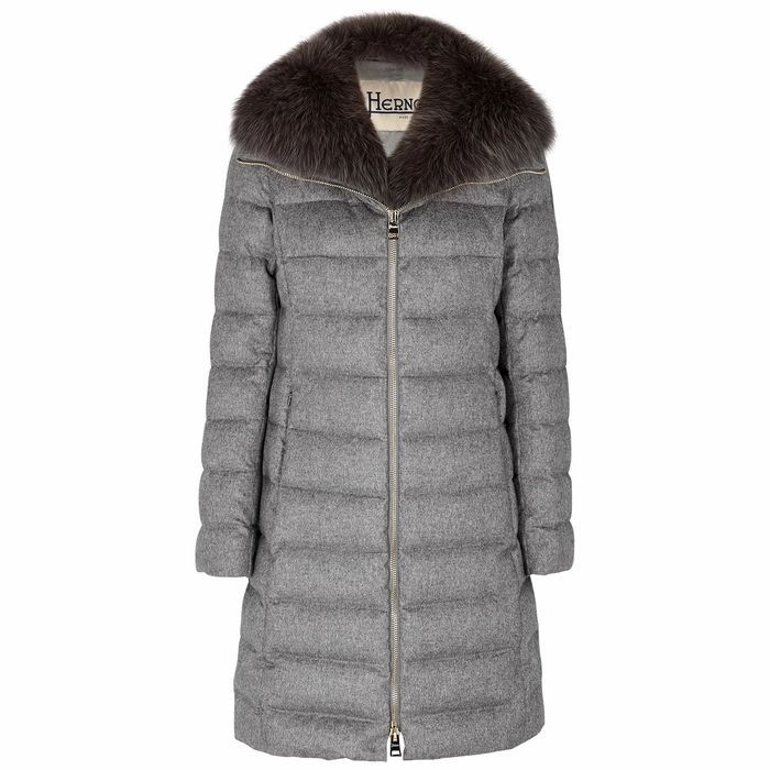 Grey Quilted Silk-blend Coat