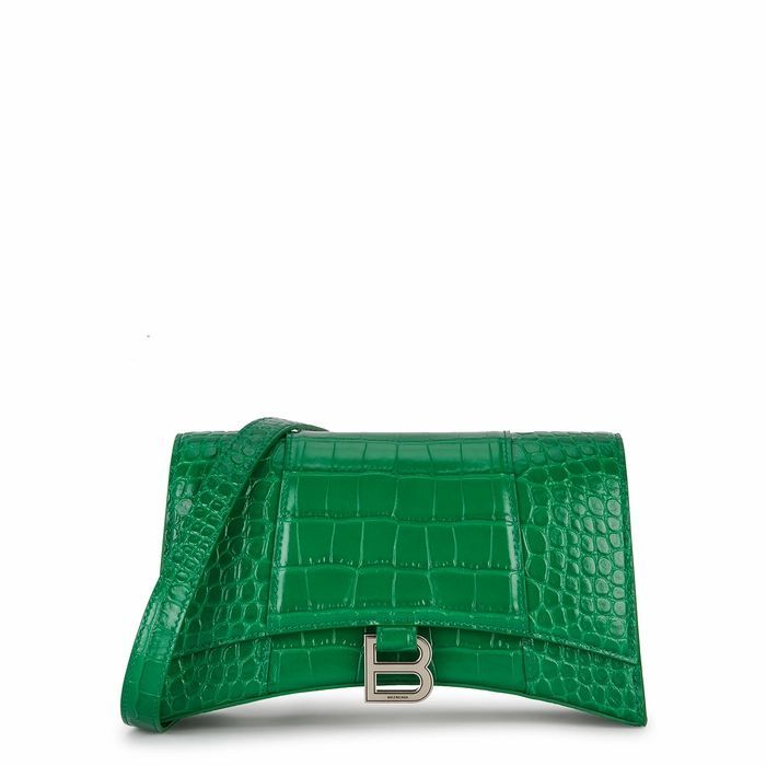 Hourglass Green Leather Shoulder Bag