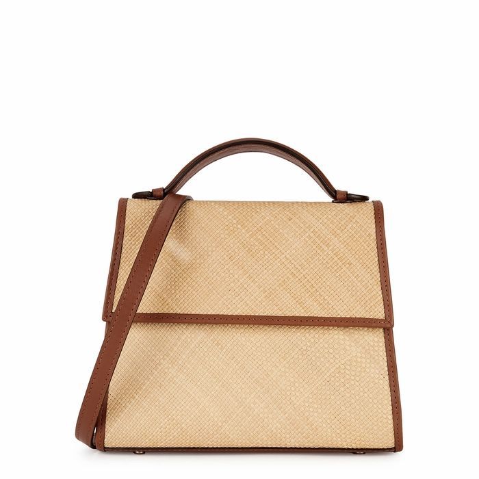 Medium Leather And Raffia Top Handle Bag