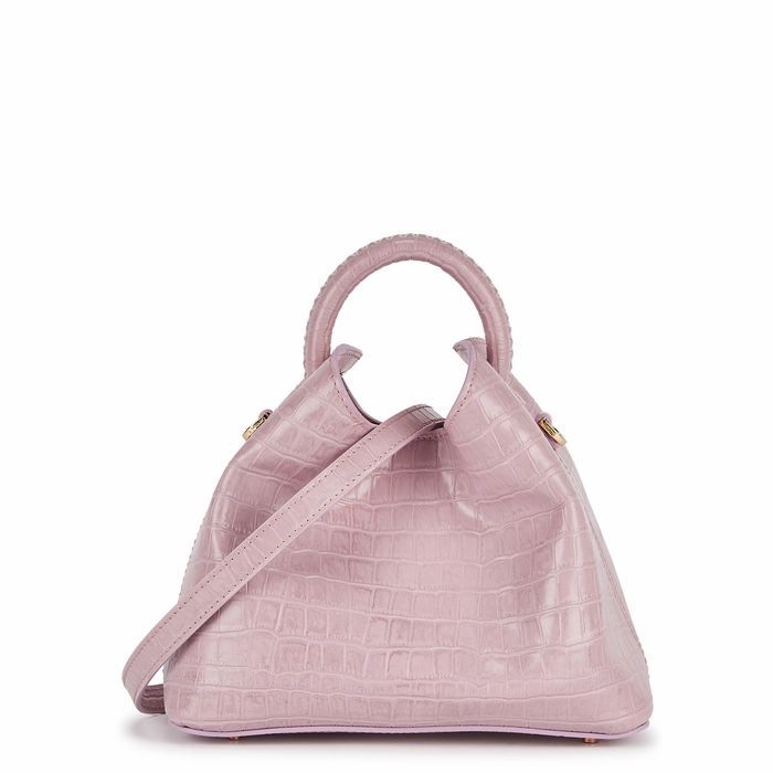 Baozi Dusty Pink Crocodile-effect Leather Cross-body Bag