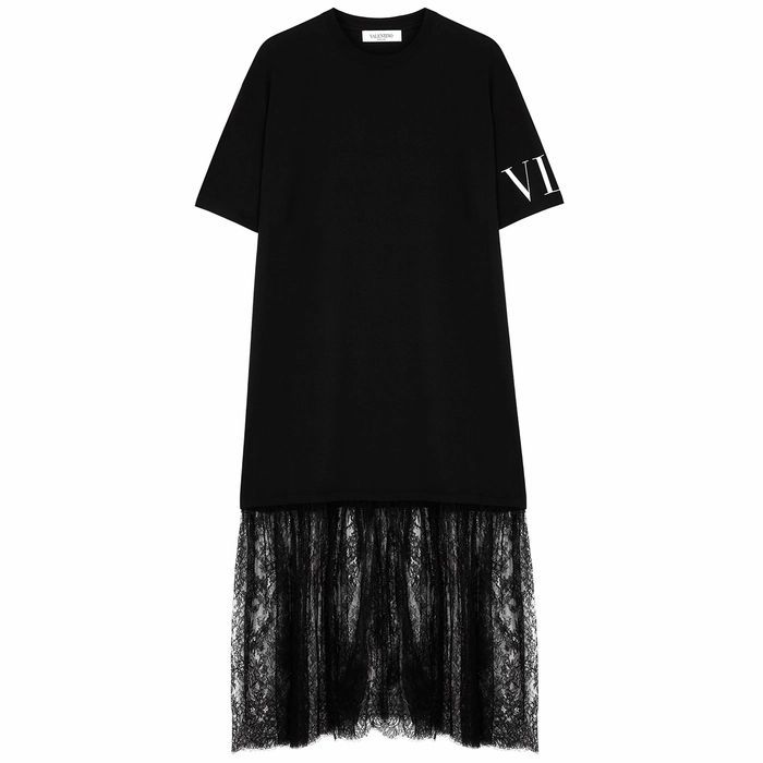 Black Cotton And Lace T-shirt Dress