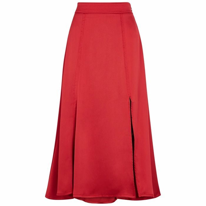 Jada Red Satin Midi Skirt
