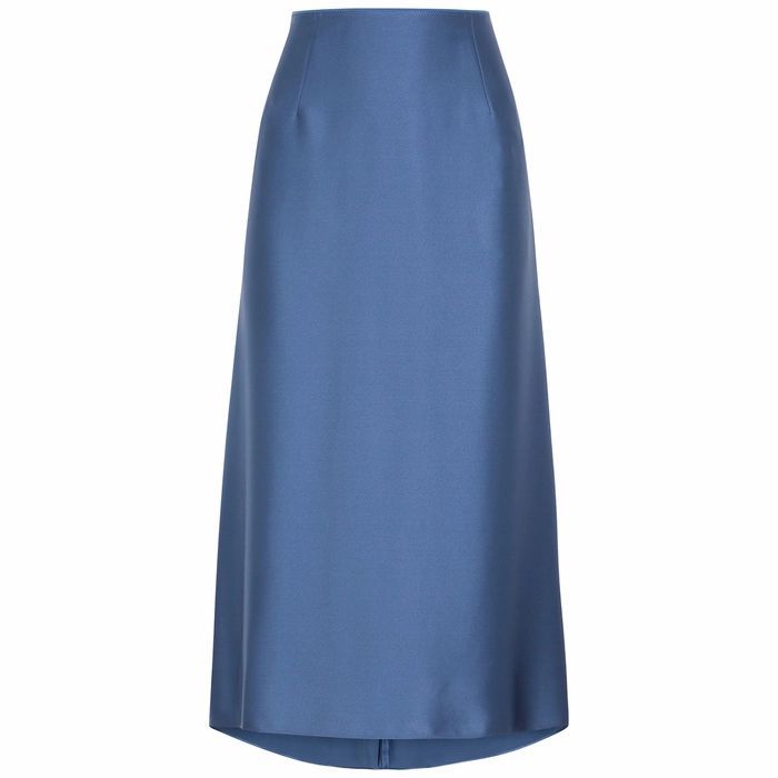 Blue Silk Midi Skirt