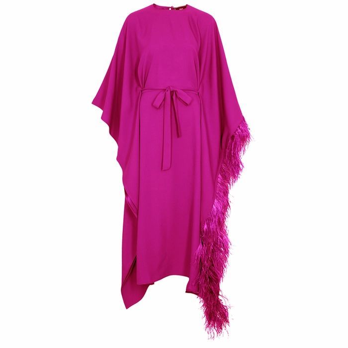 Fenice Pink Feather-trimmed Cape Dress