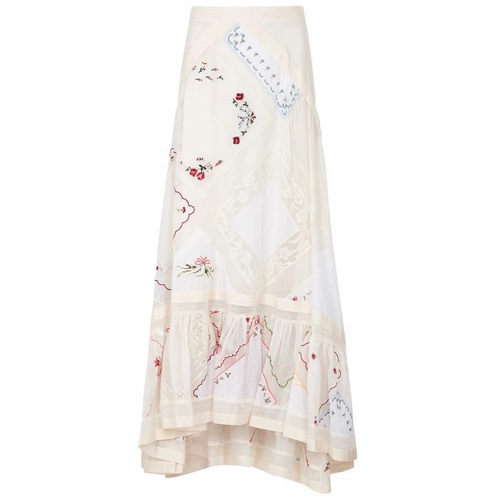 Floral-embroidered Cotton-blend Skirt
