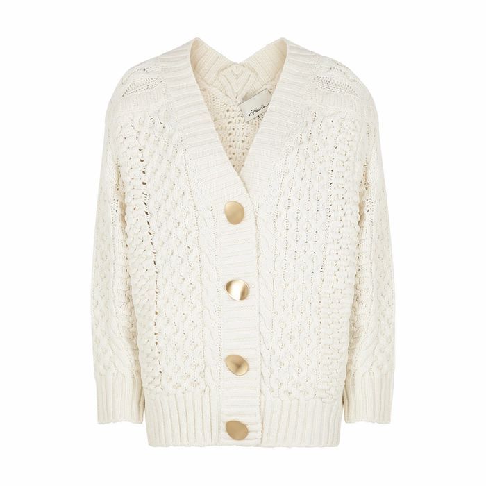 Ivory Cable-knit Wool-blend Cardigan